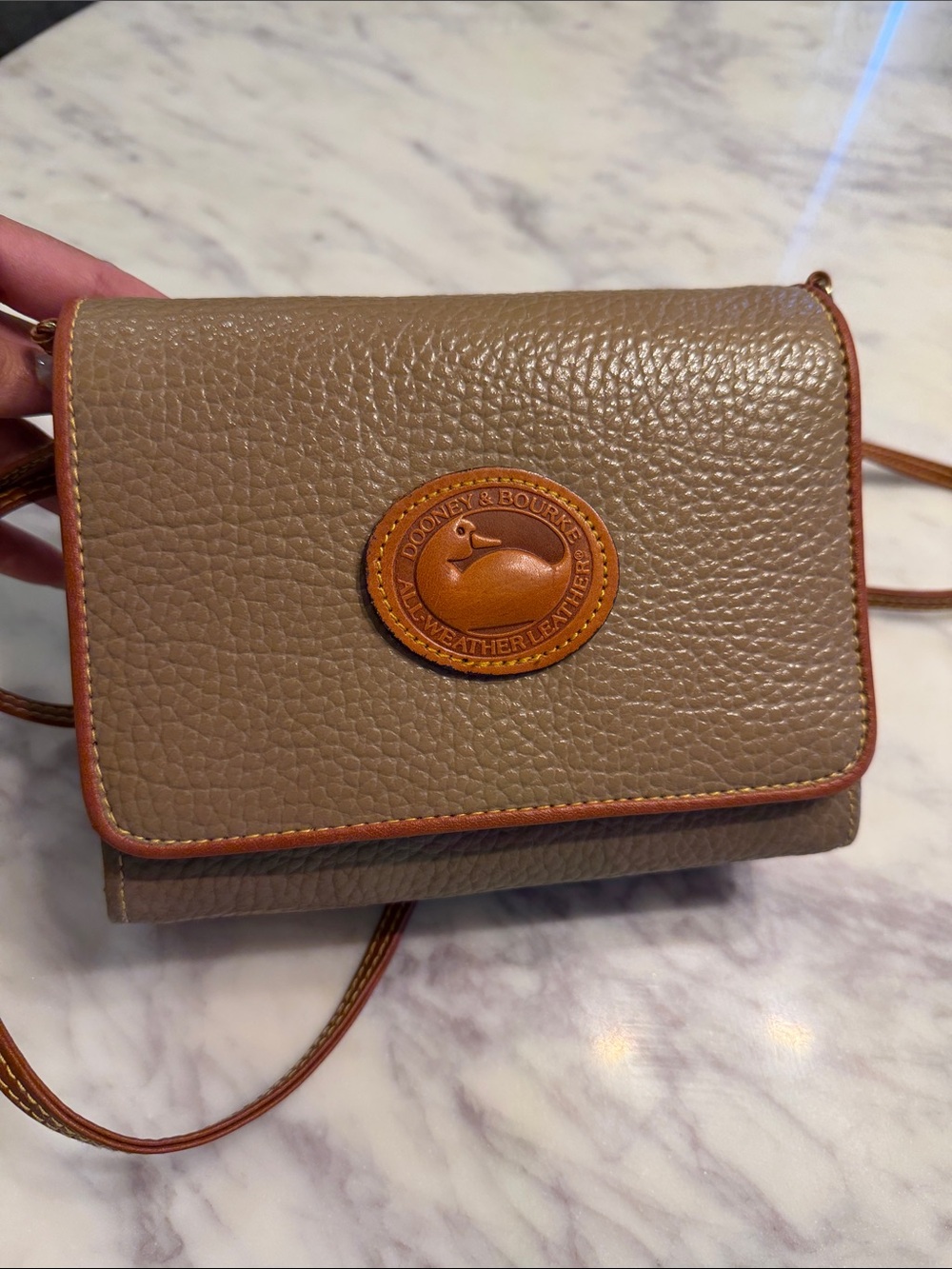 Dooney & Bourke Taupe Pebble Leather Crossbody with Tan Trim